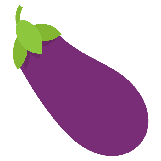 Graphic illustration of a purple eggplant on a green background.