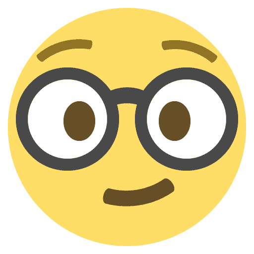 Nerdy emoji with thick glasses and a slight smile