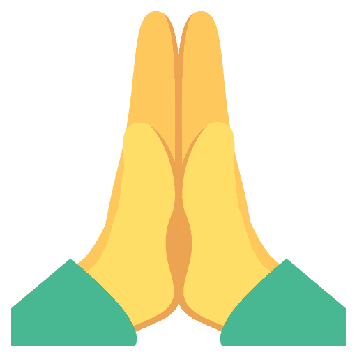 Abstract illustration of two hands pressed together in a praying or high-fiving gesture on a yellow background.