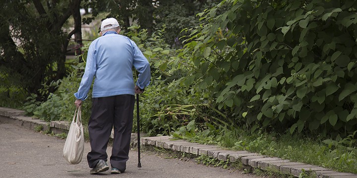 Senior gentleman walking alone in the park