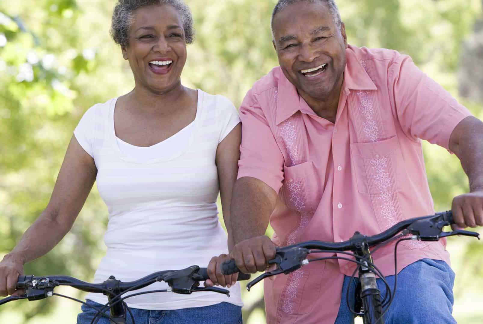 Happy seniors on a bike ride