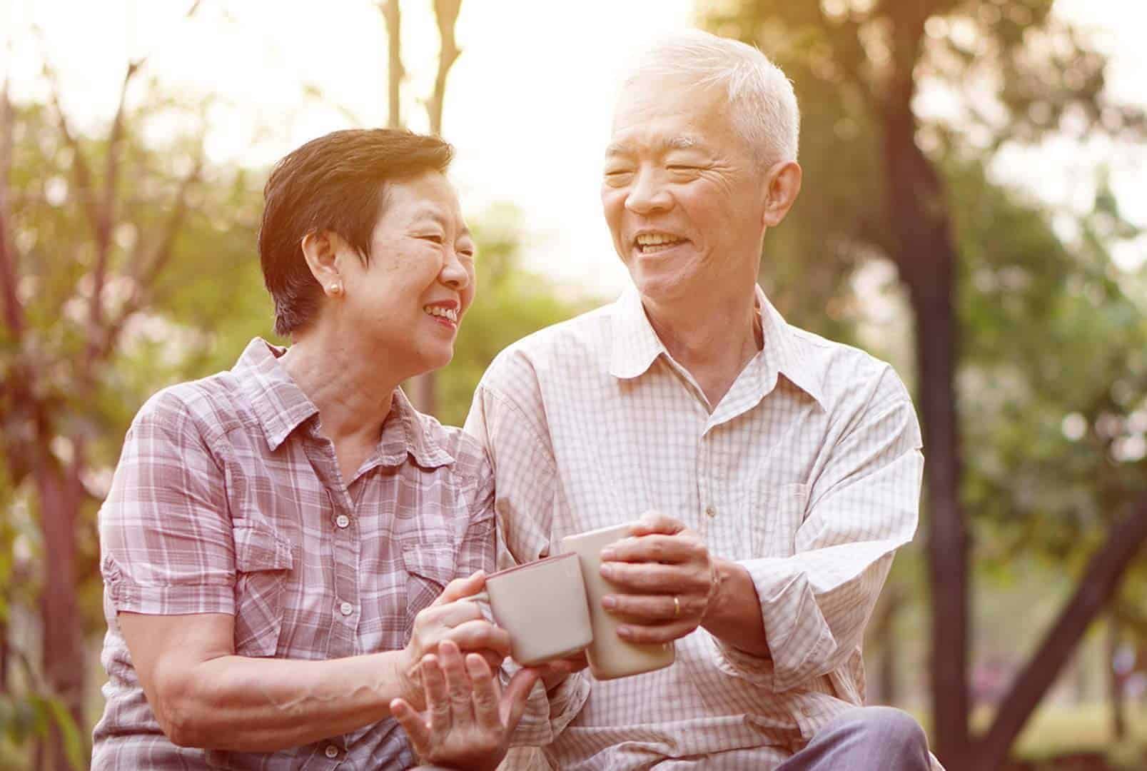 Happy Seniors Couple Having Coffee
