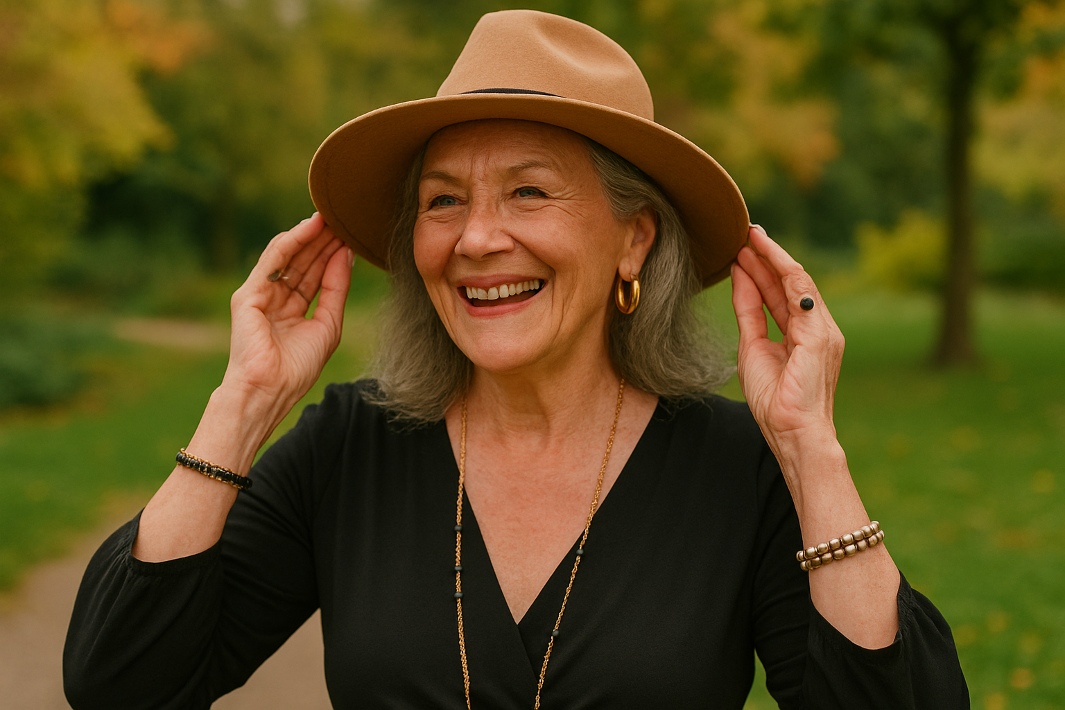 Fashionable older woman looking fabulous in her accessories