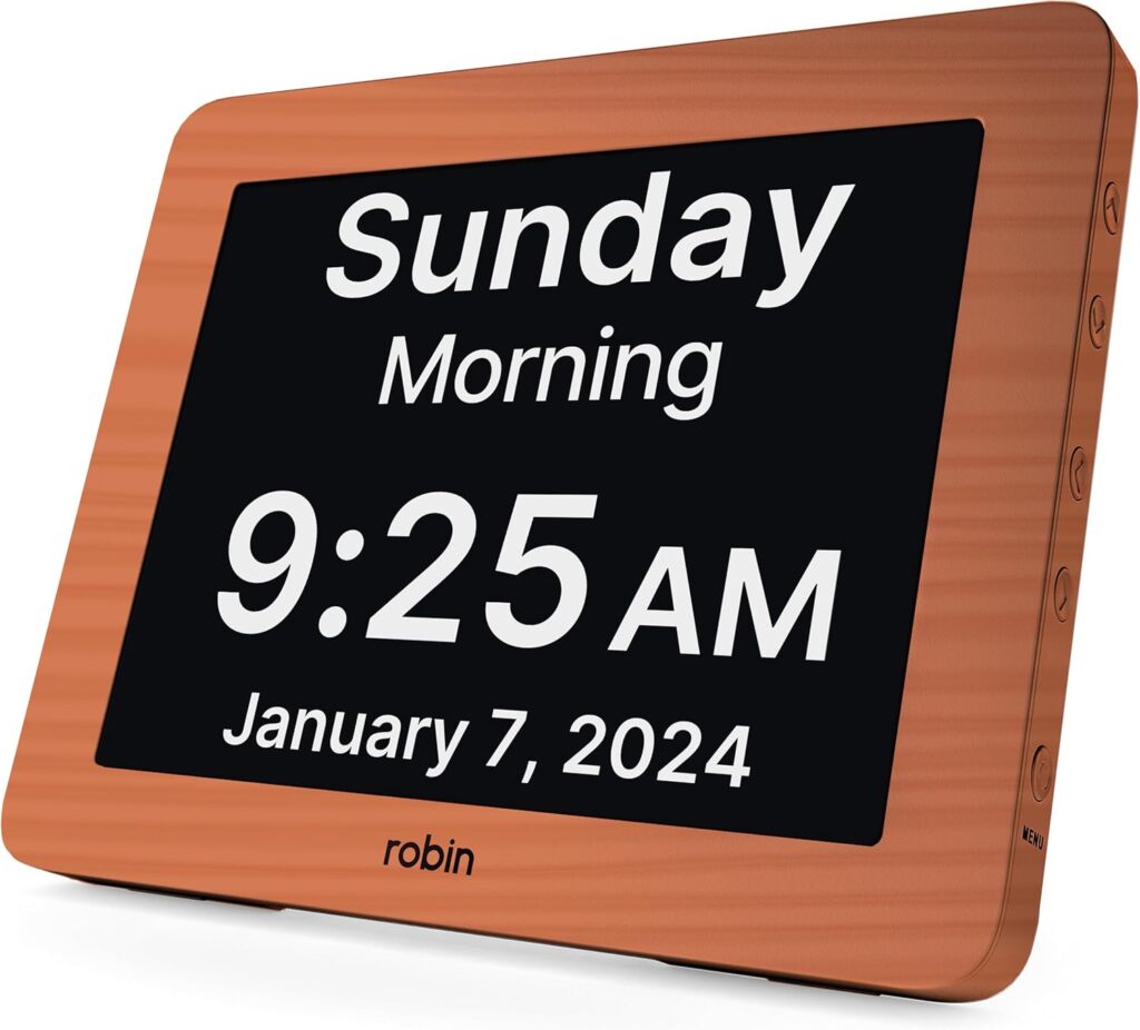 Digital clock for seniors with alzheimers or dementia.