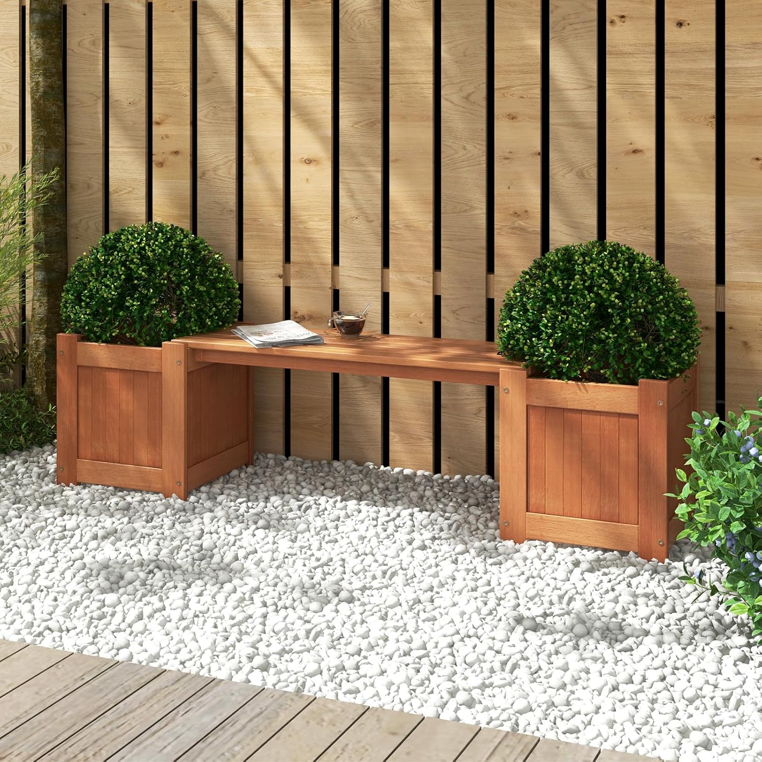 Planter box bench for seniors to enjoy gardening
