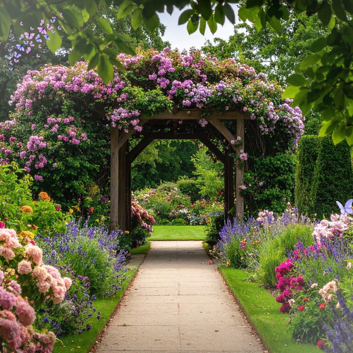 Beautiful garden with wide, flat pathway so seniors can safely enjoy gardening
